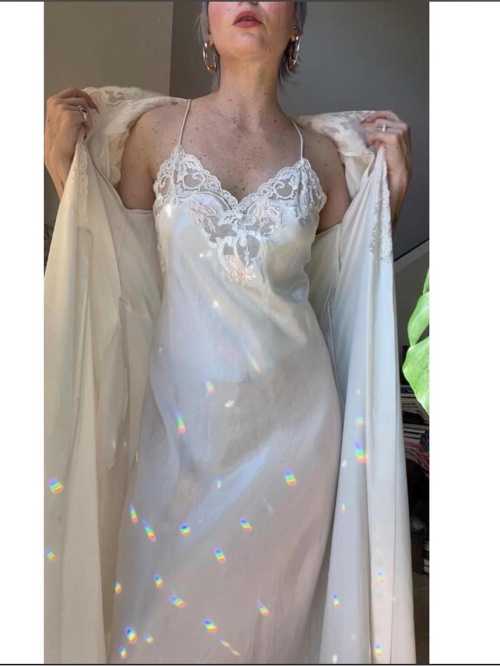 Victoria's Secret Cream Satin Lace-Trim Slip